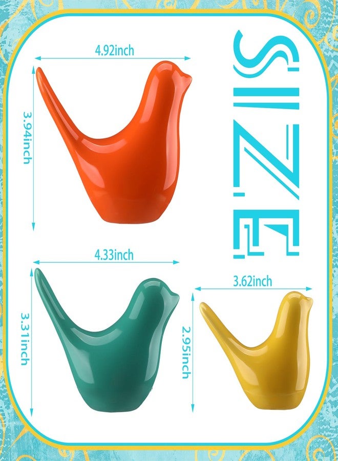 AceOrbit 3pcs Mid Century Modern Decor Medieval Table Decor Ceramic Birds Orange Blue and Yellow Ceramic Birds for Home Office Table Desktop Bookshelf Mantelpiece Shelf Centerpiece - Image 3